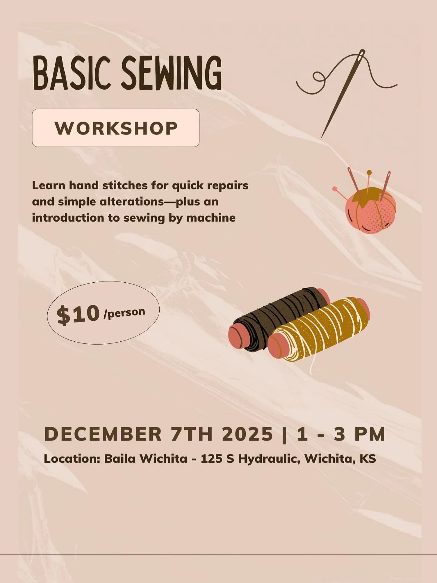 🎄🧵December Sewing workshop 🧵🎄

In this hands-on sewing workshop, you&rsquo;ll practice basic hand stitches for quick clothing and fabric repairs, with fabric samples, needles, and thread provided. You&rsquo;ll also get an introduction to using a 