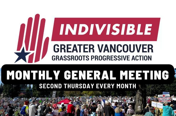 IGV logo with an image of a crowd at a protest. Text reads" monthly general meeting, second Thursday every month"