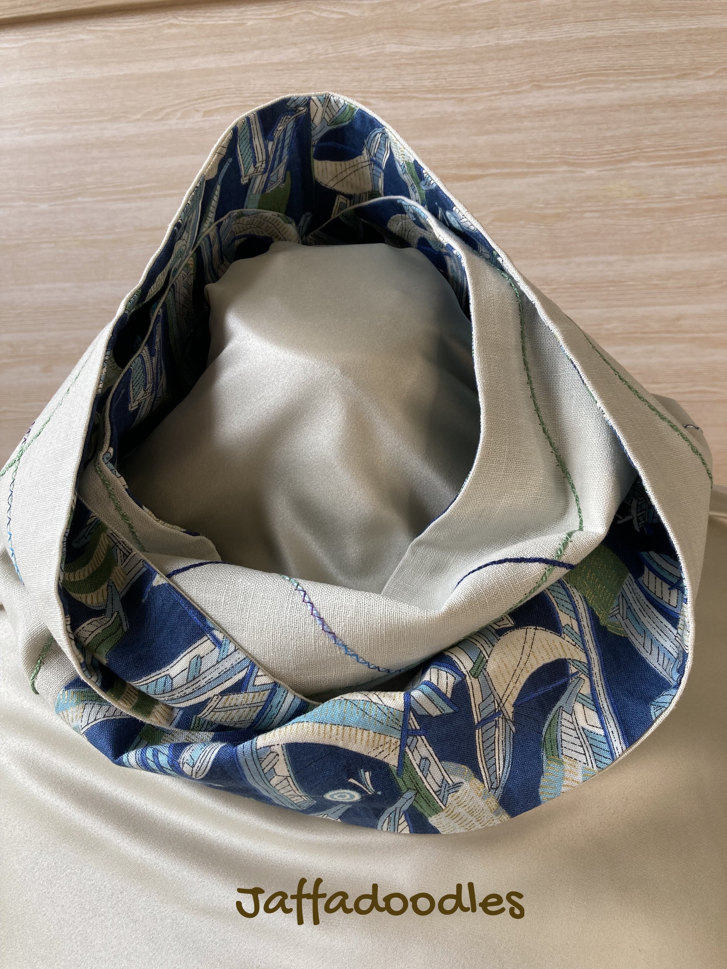 Cream & blue mobius scarf