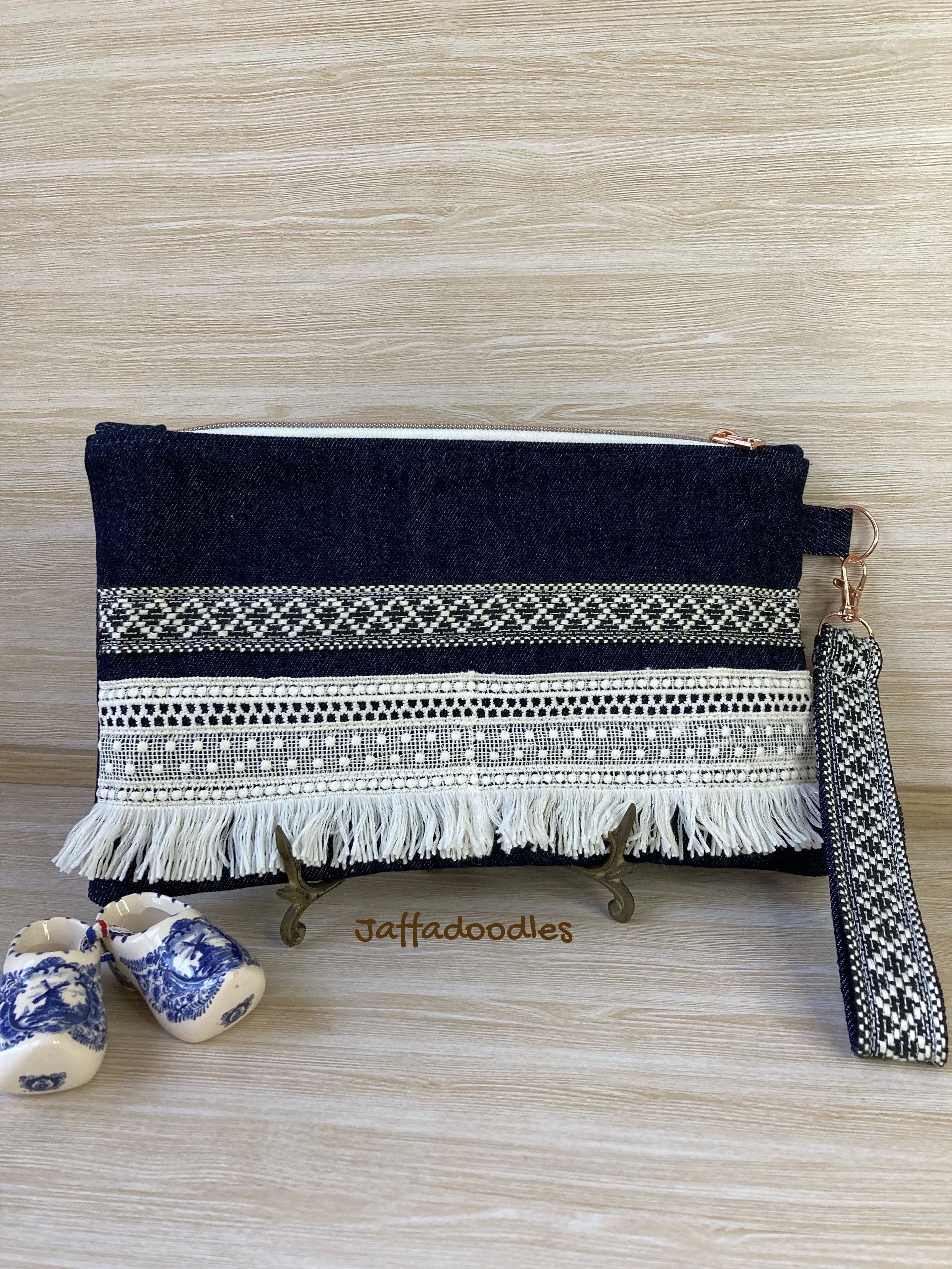 Denim & lace wristlet.