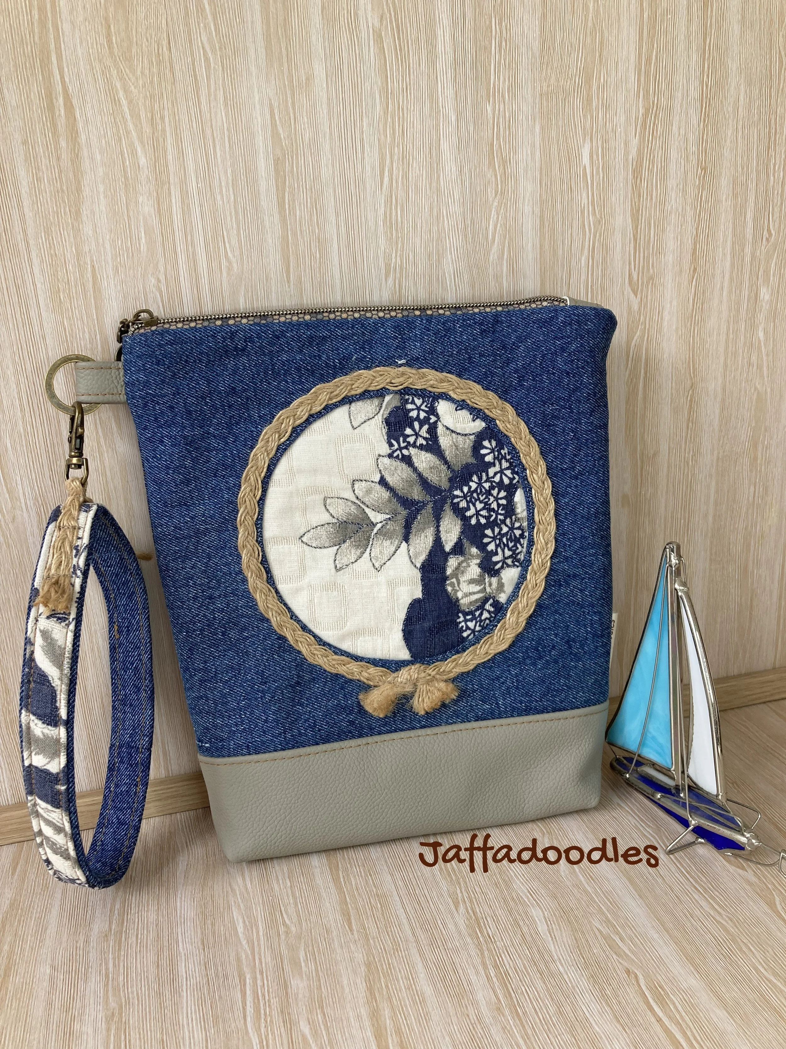 Denim & Leather wristlet.