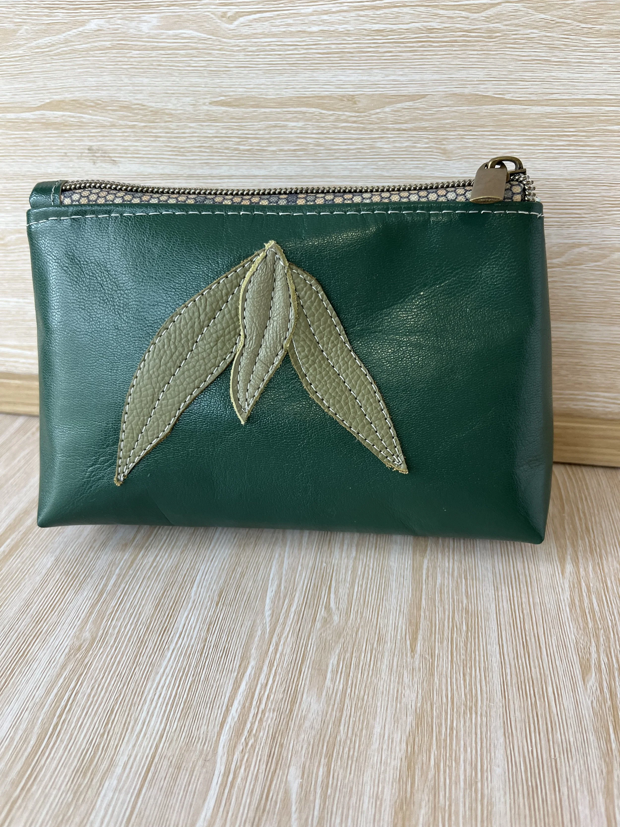 Green leather pouch