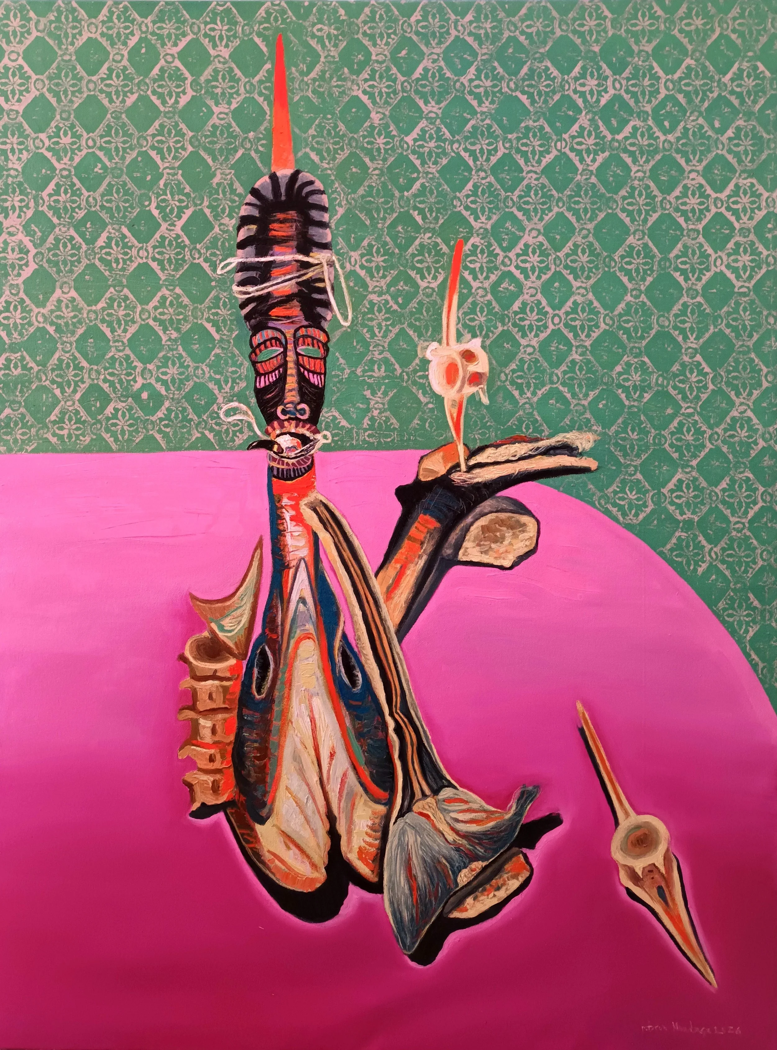 Gedenkstätte, 2026/ Memorial, 2026
Öl und Stempel auf Leinwand/ Oil and stamp on Canvas 
140x 105 cm
