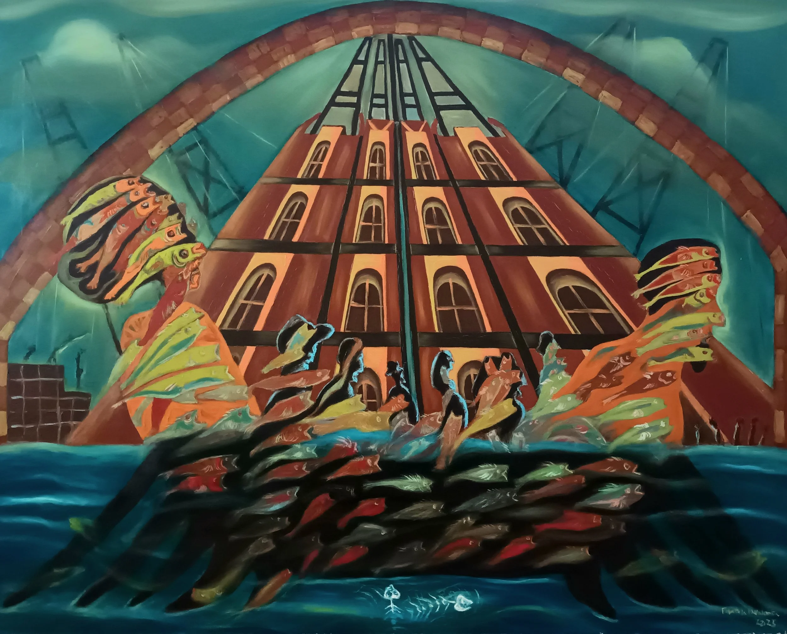 DIE ROTE STADT
Öl auf Hartfaserplatte, 100x 80 cm, 2025