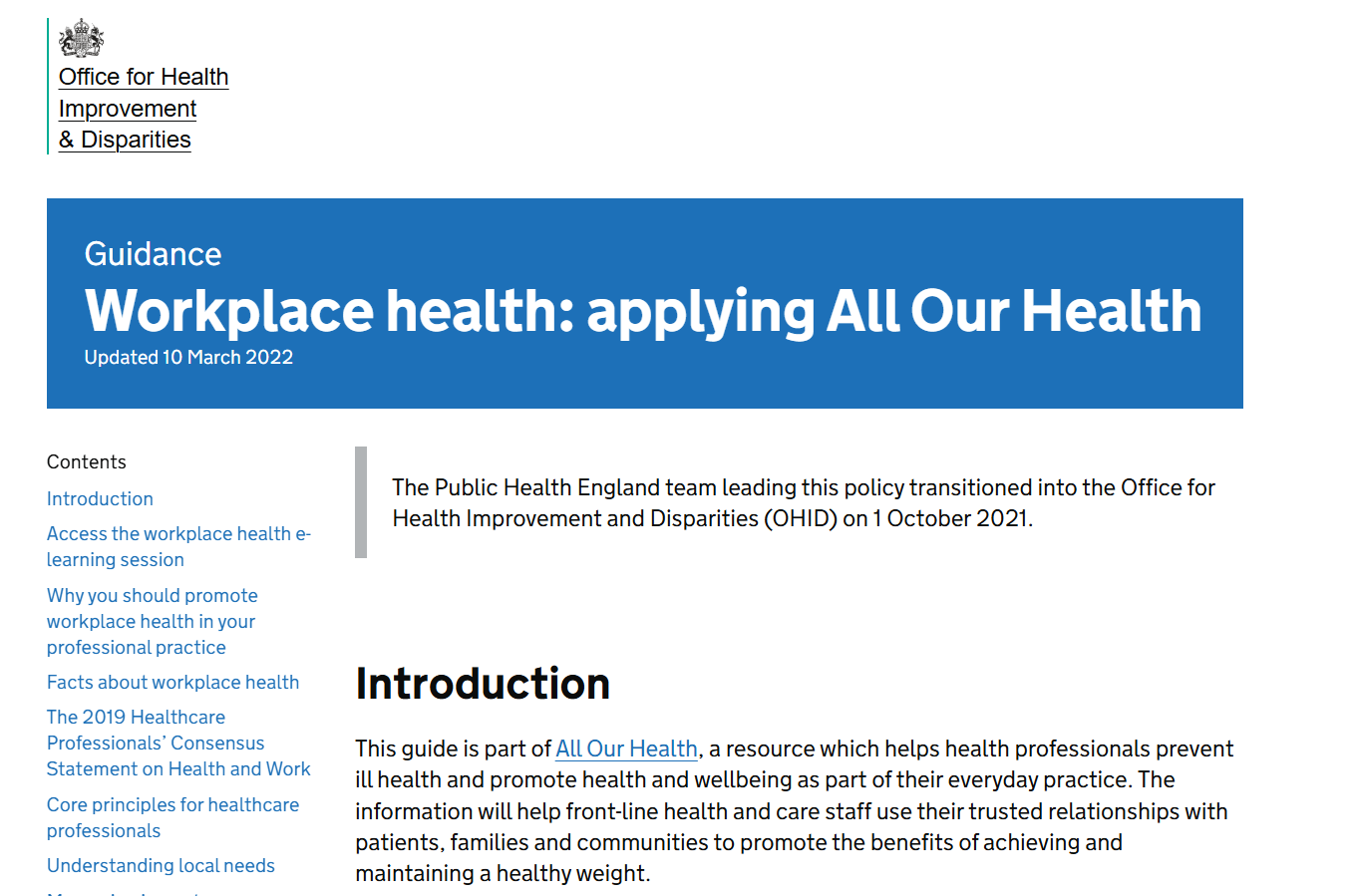 Workplace Health Guidance  