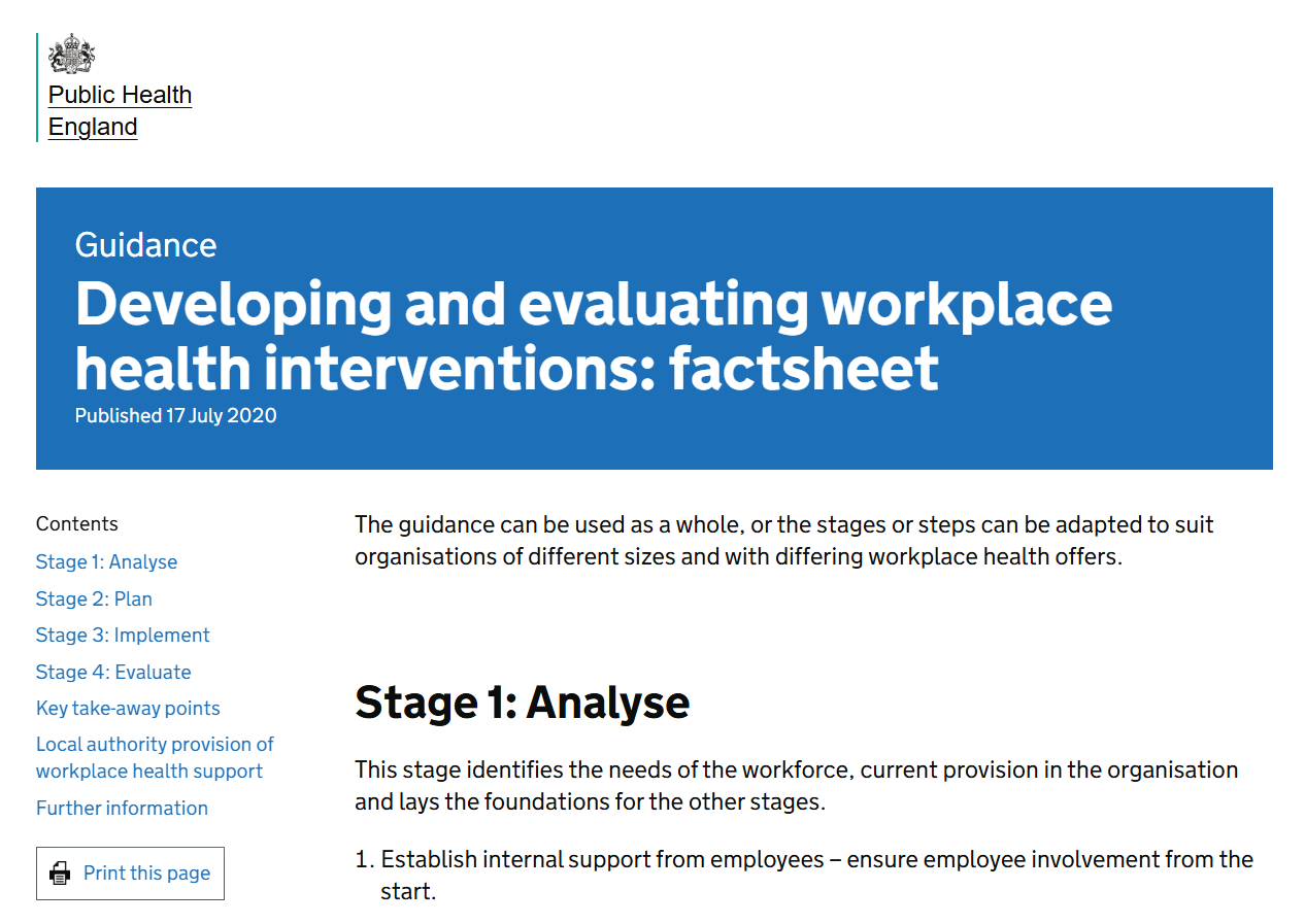 Public Health England Workplace Health Interventions Fact Sheet 