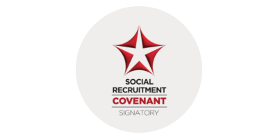 Logo featuring a red and white star with the words 'Social Recruitment Covenant Signatory' beneath it.