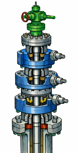 A typical wellhead stack used in oil and gas wells.