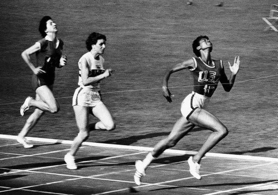Rudolph wins the women's 100-meter dash at the 1960 Summer Olympics in Rome.