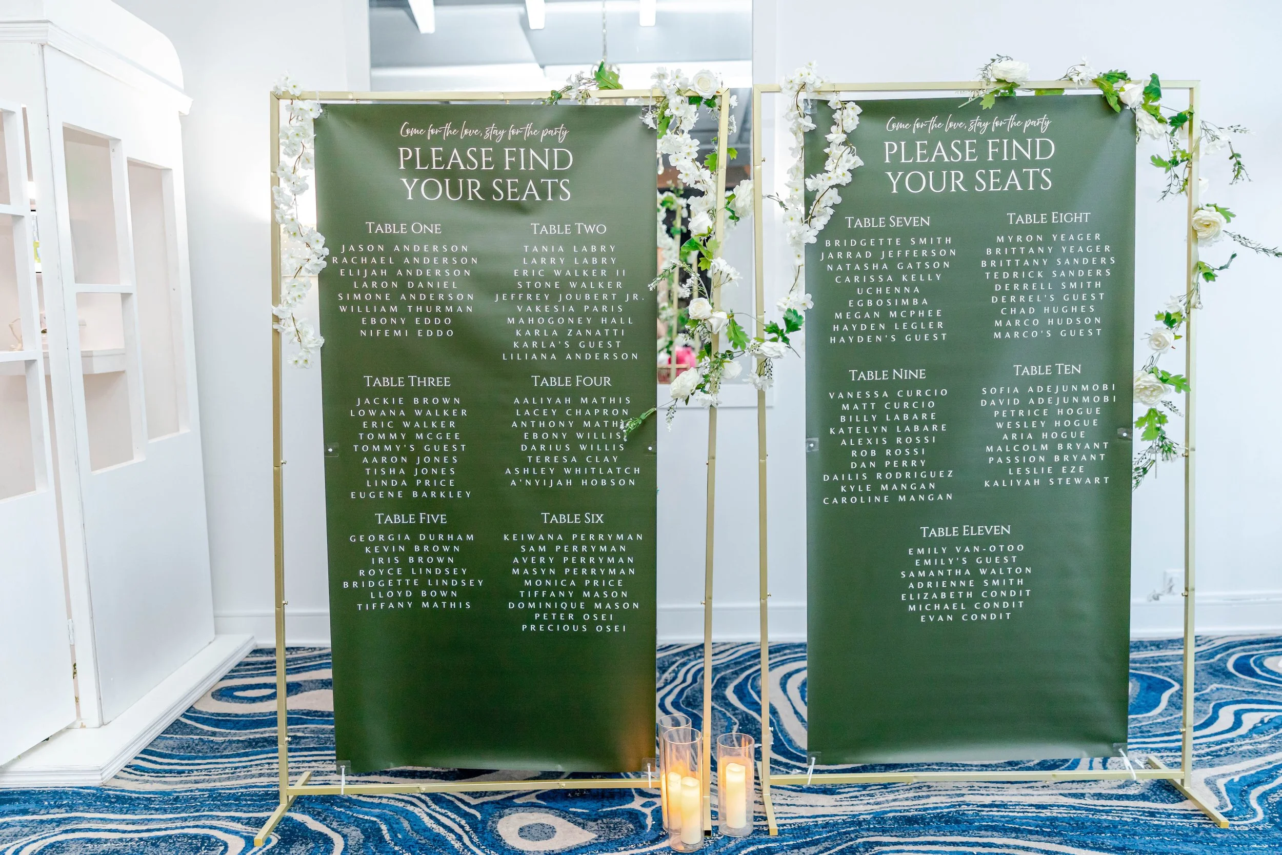 Printed Wedding Signage with Florals & Candles