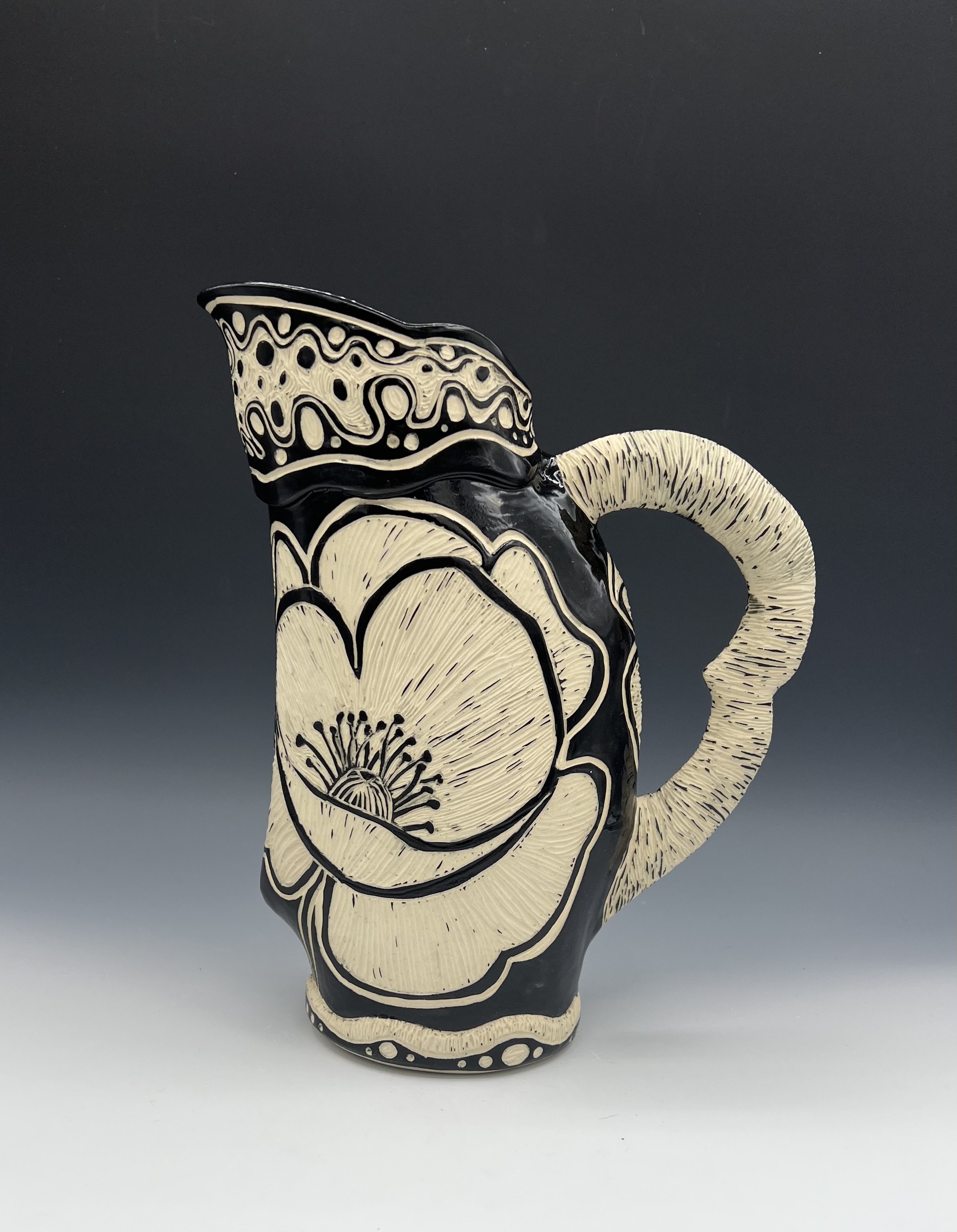 Black and White Poppy Pitcher