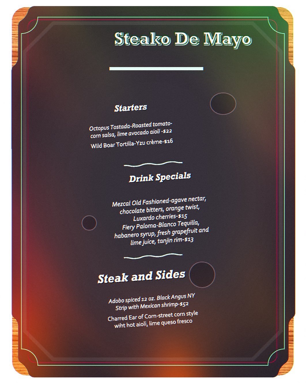 We have some great specials tonight!!! #cincodemayo #steakhouse #chaddsford #brandywineprime
