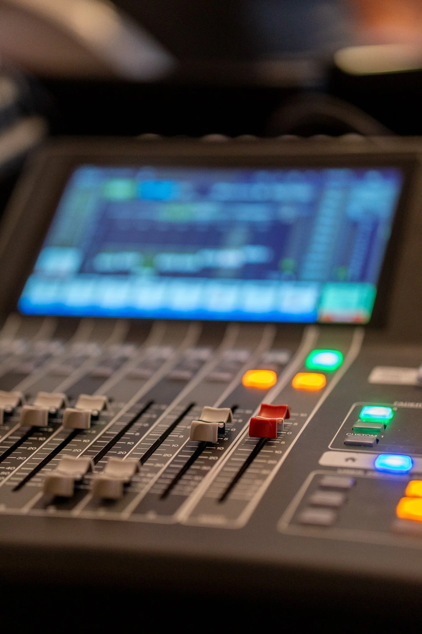 Yamaha digital mixing console on its flight case at front of house for the East Border Region events in Newry.