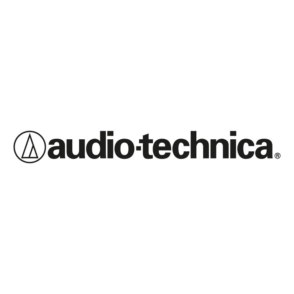 Black and white logo of Audio-Technica with a circular emblem and the brand name in bold text.