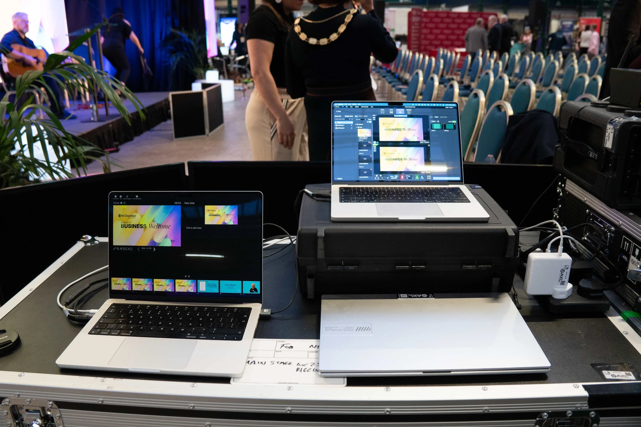Presentation playback and video switching laptops at the AXL technical position for the main stage
