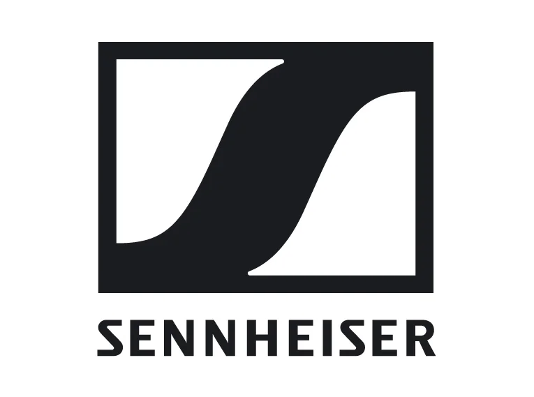 Sennheiser logo with stylized 'S' symbol above the brand name in bold black letters.