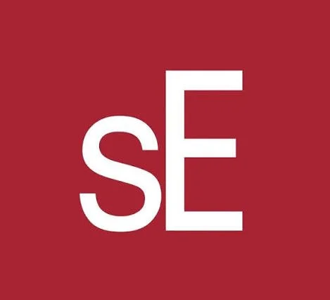 Red background with white stylized letters 'S' and 'E'.