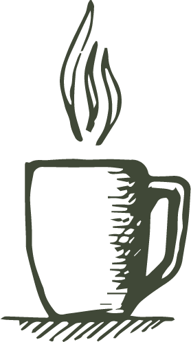 A doodle of a steaming cup of coffee.