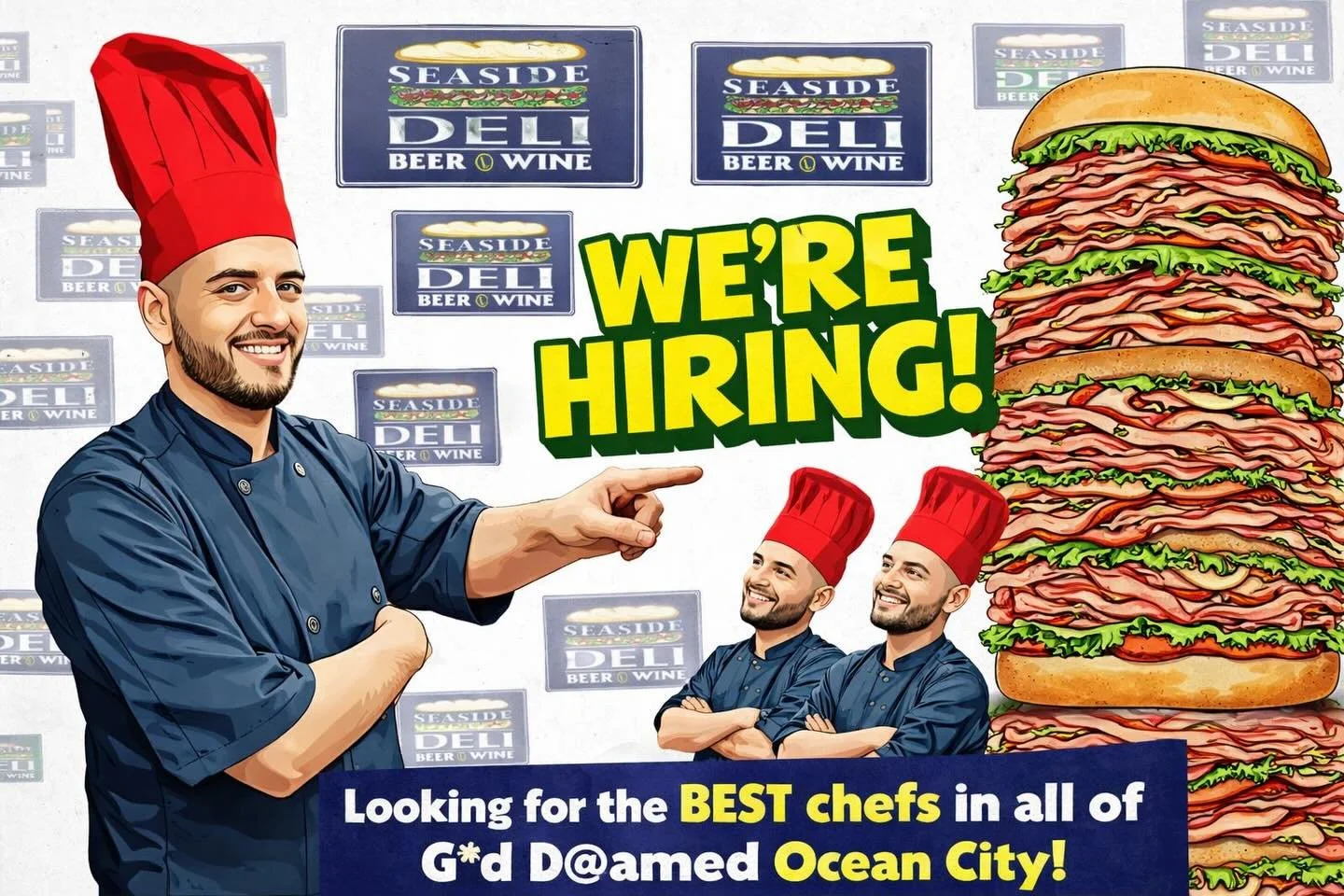 🔥 You heard it, Ocean City&hellip; we&rsquo;re hiring. 🔥

Do you have what it takes to make the BEST G*D D@MNED SANDWICH IN ALL OF OCEAN CITY?! 🥪💪

We&rsquo;re looking for chefs, artists, and certified kitchen geniuses who can bring their A-game&