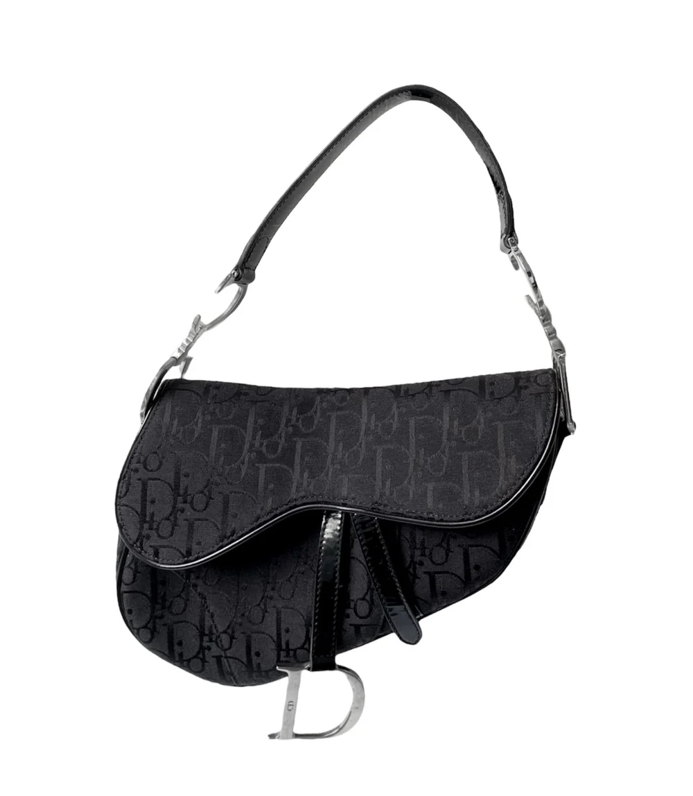 DIOR Vintage Monogram Saddle Bag in Black