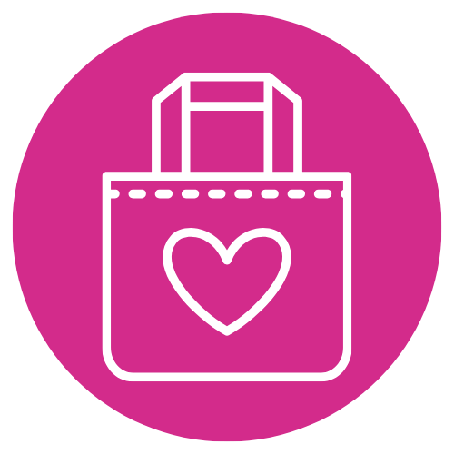 Tote with a heart on it to represent the TLC Tote program at Breast Cancer Network of WNY