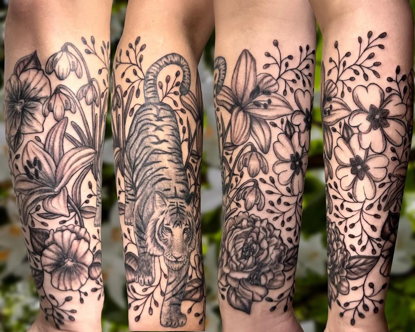 💐🐅 2nd session! I got to finish the shading and background vines on gorgeous tiger/floral half sleeve! Thank you so much to @stacyrae888 for all the patience and support in doing this gorgeous piece! It looks great on you! 

#tattoo #greshamtattoo 