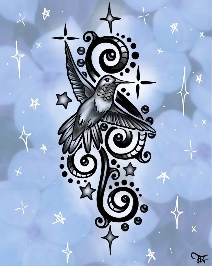 ✨⭐️🕊️ available design for you yes you to claim! 

#flash #flashdesign #tattoodesign #greshamtattoo #hummingbirds #hummingbirdtattoo #whimsical #whimsigoth