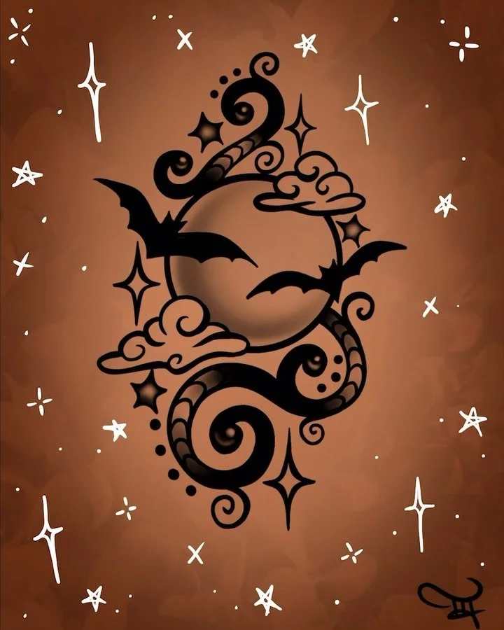 🎃Happy October!✨ here&rsquo;s a whimsical flow flash piece with a Halloweeny element to it! My books are open! I fweakin love spooky season it is literally what I look forward to every year! I have plenty of appointment spots available this month fo