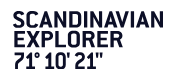 Text reading 'Scandinavian Explorer 71° 10' 21"'