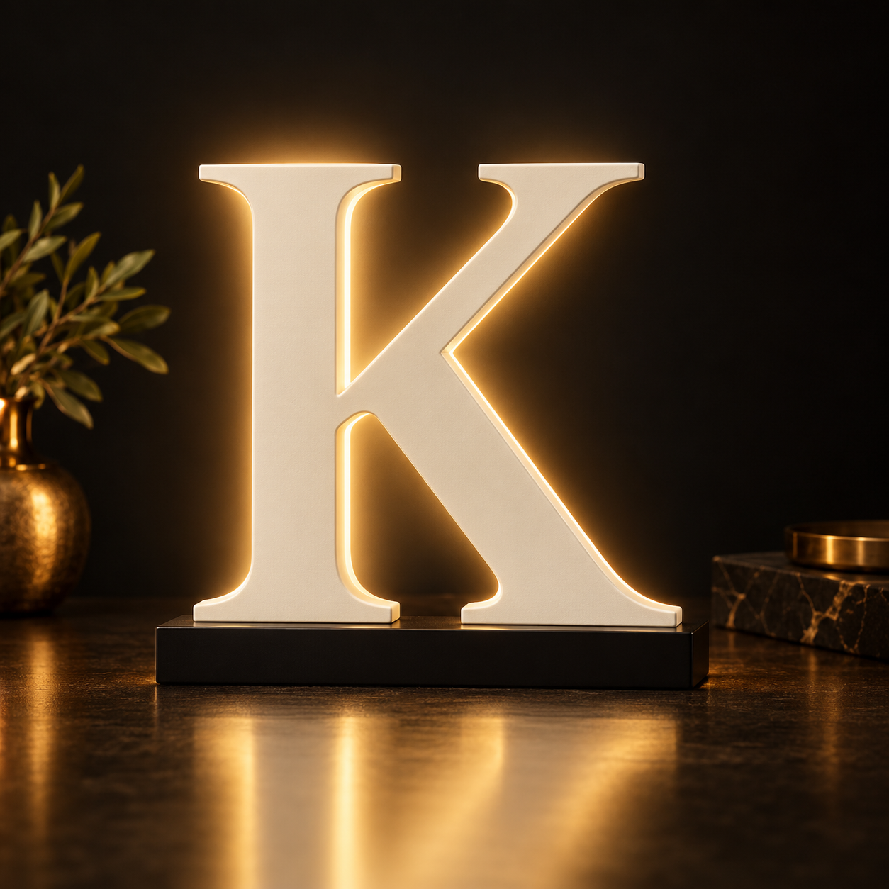 Concept rendering of warm white illuminated K monogram
