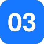 Round blue badge with white number 03 in the center.