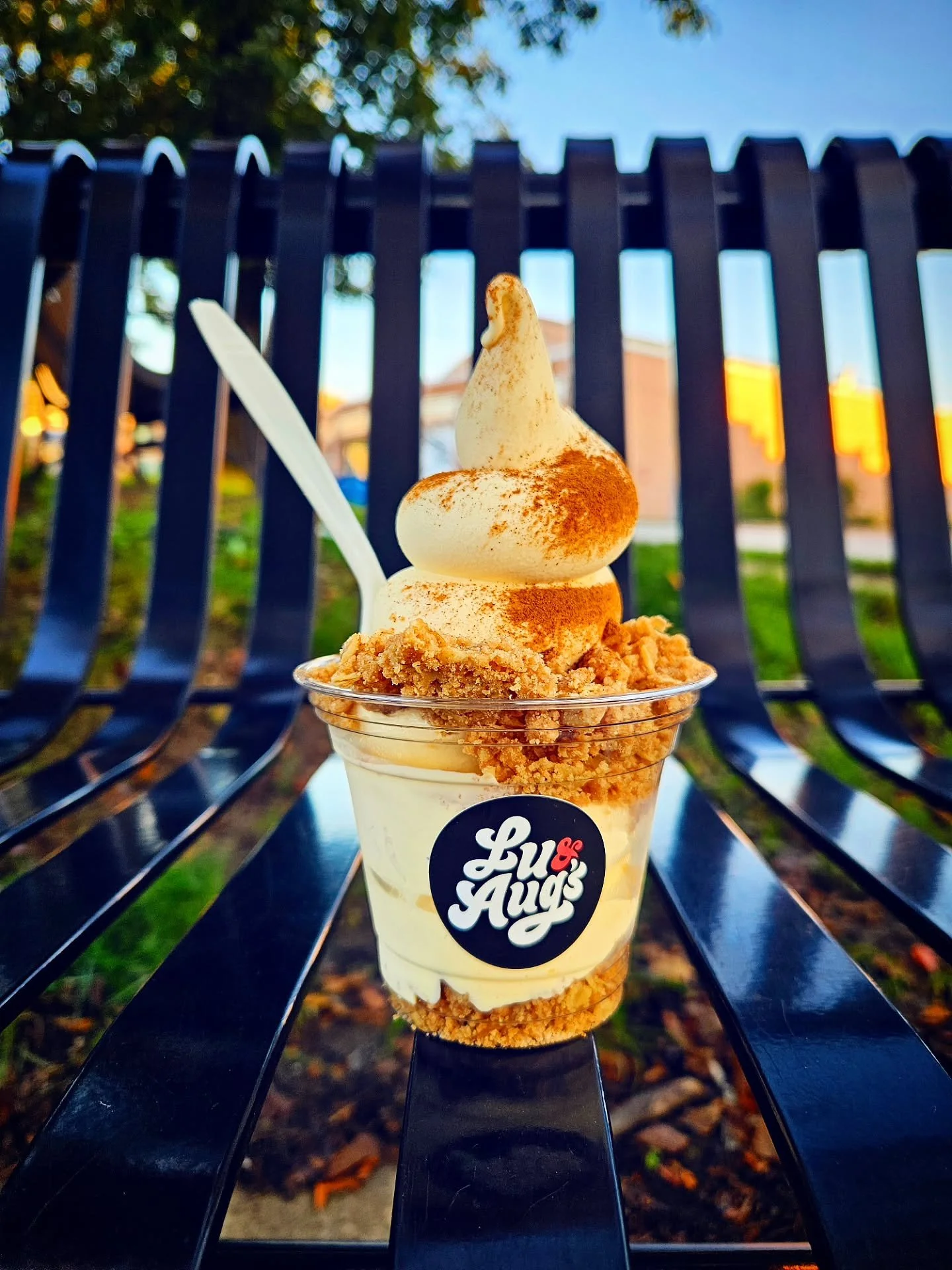 🍁🍁🍁 NEW FLAVOR ROLLING OUT TODAY! 🍁🍁🍁 

INTRODUCING Autumn 🍂 PEACH 🍑 CRISP🍦 !!

Our ice cream specialty starts with real peaches layered with a house-made brown sugar oat crumble and is finished with a dusting of cinnamon. Sweet, tart, and b