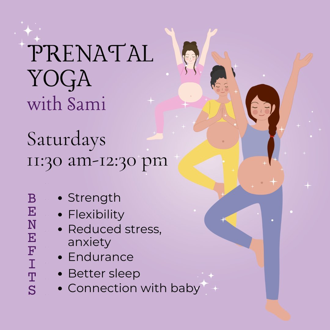 Join Sami on Saturdays for Prenatal Yoga and enjoy its many mental and physical benefits.
Requires a Prenatal Drop In ($35) or Prenatal 4 Class Card ($120) to participate.
Grab yours today: https://studiobookingonline.com/magnoliayogaandhealingarts/s