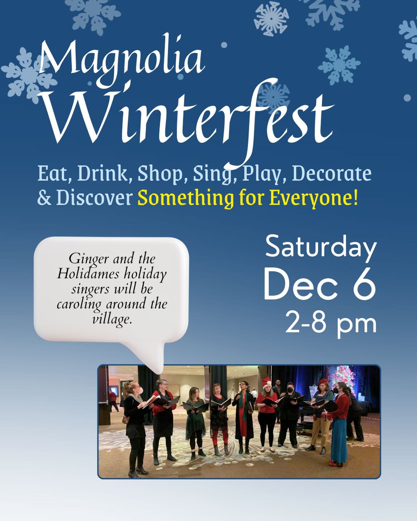 Swing by the Village tomorrow after Yoga with Carl at 8 am or with Yuko at 10 am and kick off the holiday festivities!
Listen for the Holidames (Ginger is one of the singers) when you&rsquo;re there, 3:30-5 pm!
.
.
.
#magnoliavillage #weekendyoga #ho