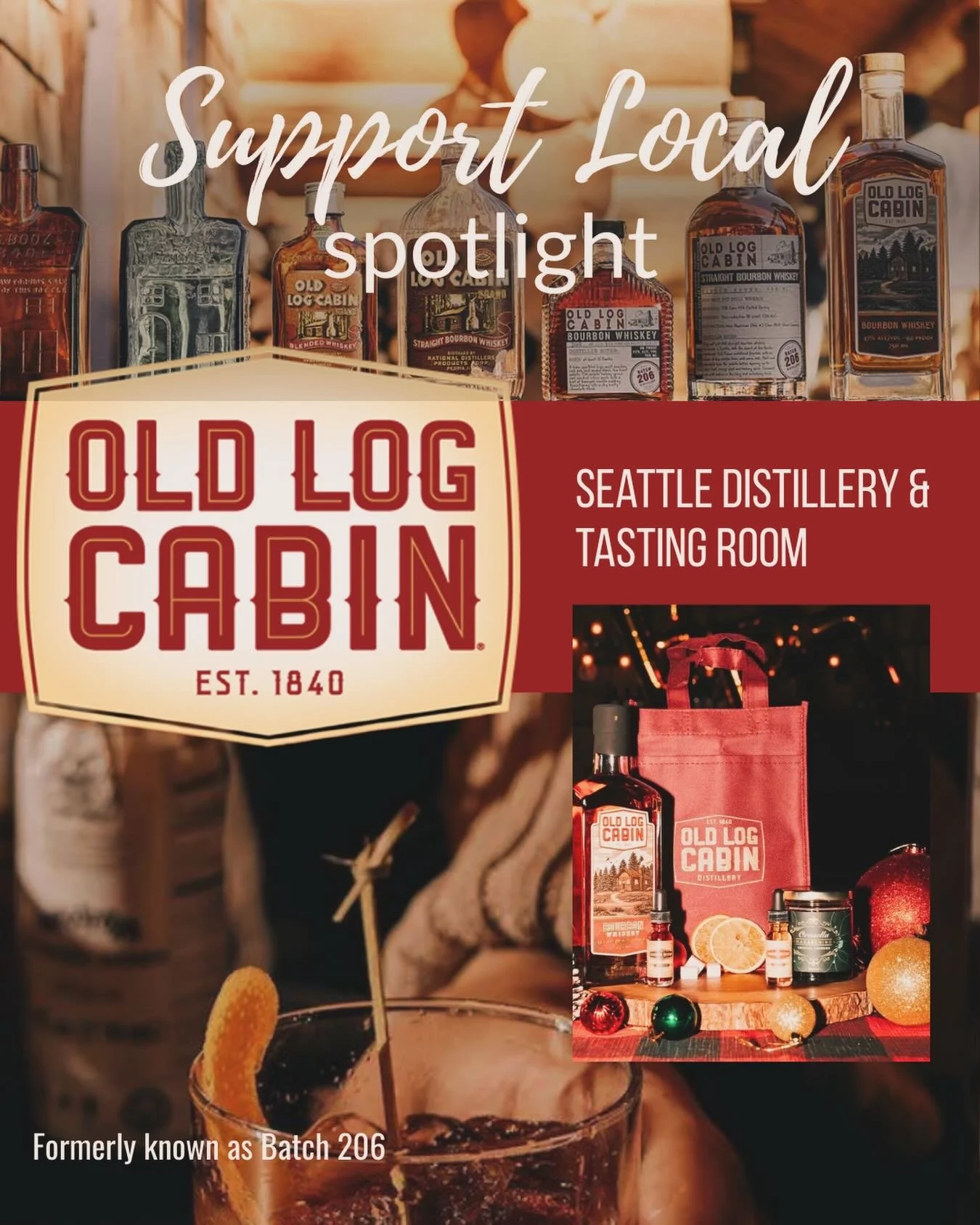 Support small &amp; local today spotlights Old Log Cabin Distillery, on Elliott not far from the Magnolia Bridge. At this cozy space with a DIY vibe, you can order your pizza at the pizza counter, drinks at the bar, sit down at the bar or tables, gra