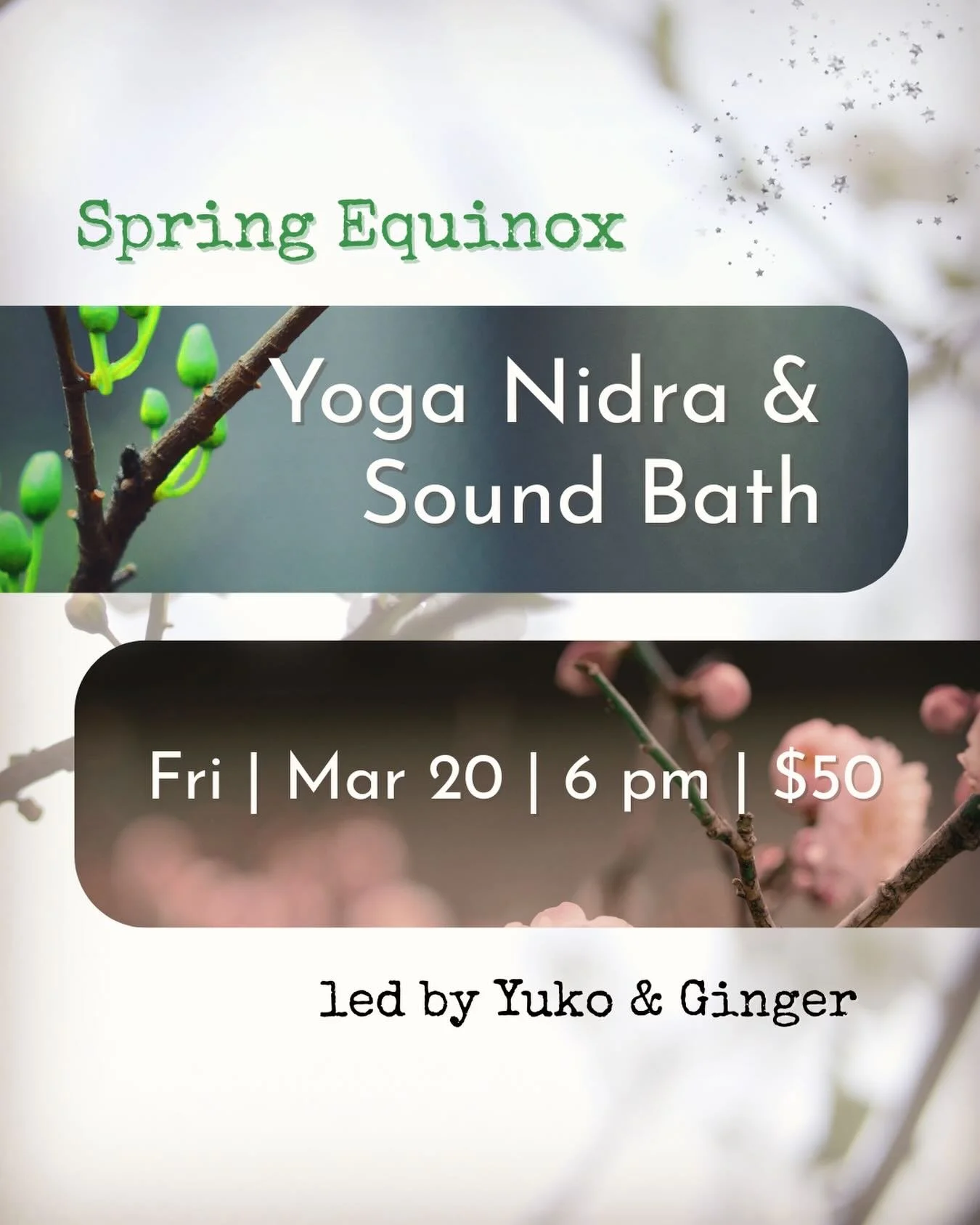 Save the Date!
Coming March 20 Friday ~ Spring Equinox Yoga Nidra &amp; Sound Bath returns in 2026✨ Mark the transition into longer days with gentle movement and guided sleep meditation to the steady hum of crystal bowls, and ending with a full Sound