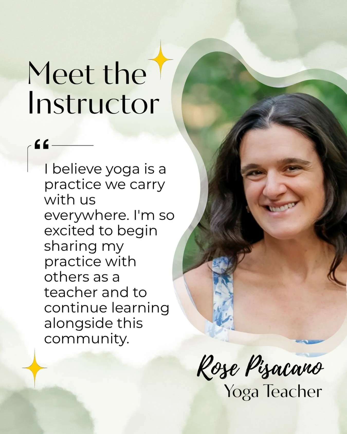 We&rsquo;re thrilled to welcome Rose, a local Magnolian, to our team of instructors! 
Outside of yoga, Rose says she is the happiest when💃, riding her🚲and spending time near 💦 
We&rsquo;re certain you will love Rose, who will be serving as a subst