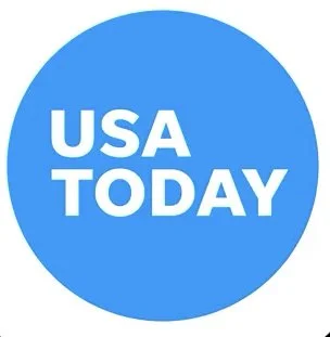 Blue circle with white lettering that reads USA TODAY | Try our binge eating program if you're in London UK | EC SW SE WC
