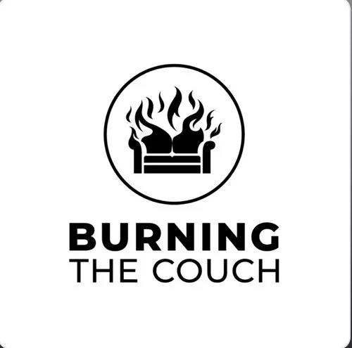 A couch burning with text BURNING THE COUCH underneath it. Listen to Dr. Marianne Miller, eating disorder therapist and binge eating coach in San Diego, California talk about eating disorder recovery.