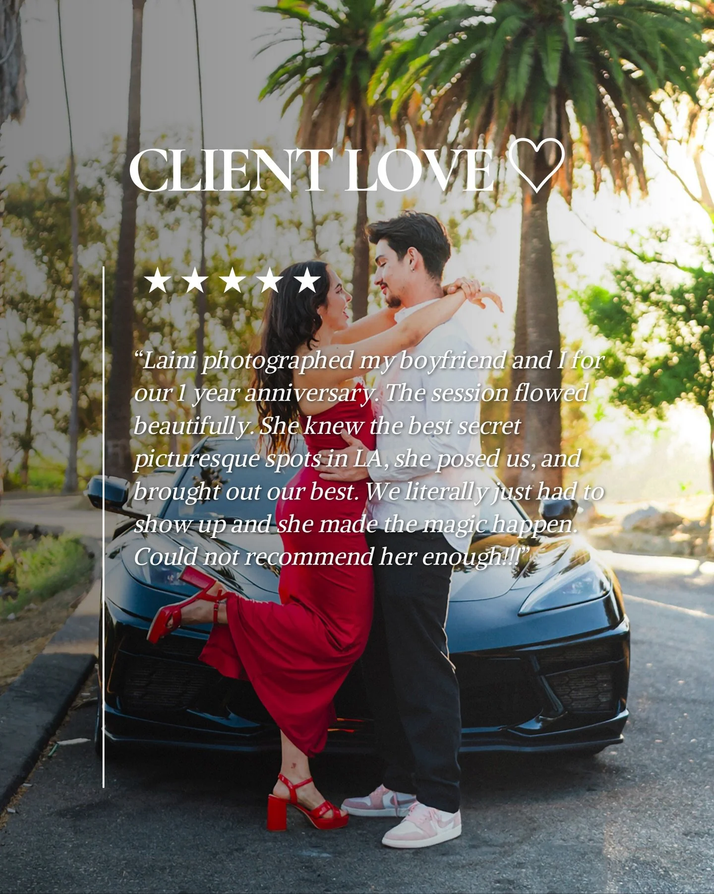 Client love like this never gets old.
So grateful for couples who trust me to guide them, let them be fully present, &amp; just show up as themselves. That&rsquo;s alwayyyys the goal 🤍✨

Photo Text: &ldquo;Laini photographed my boyfriend and I for o