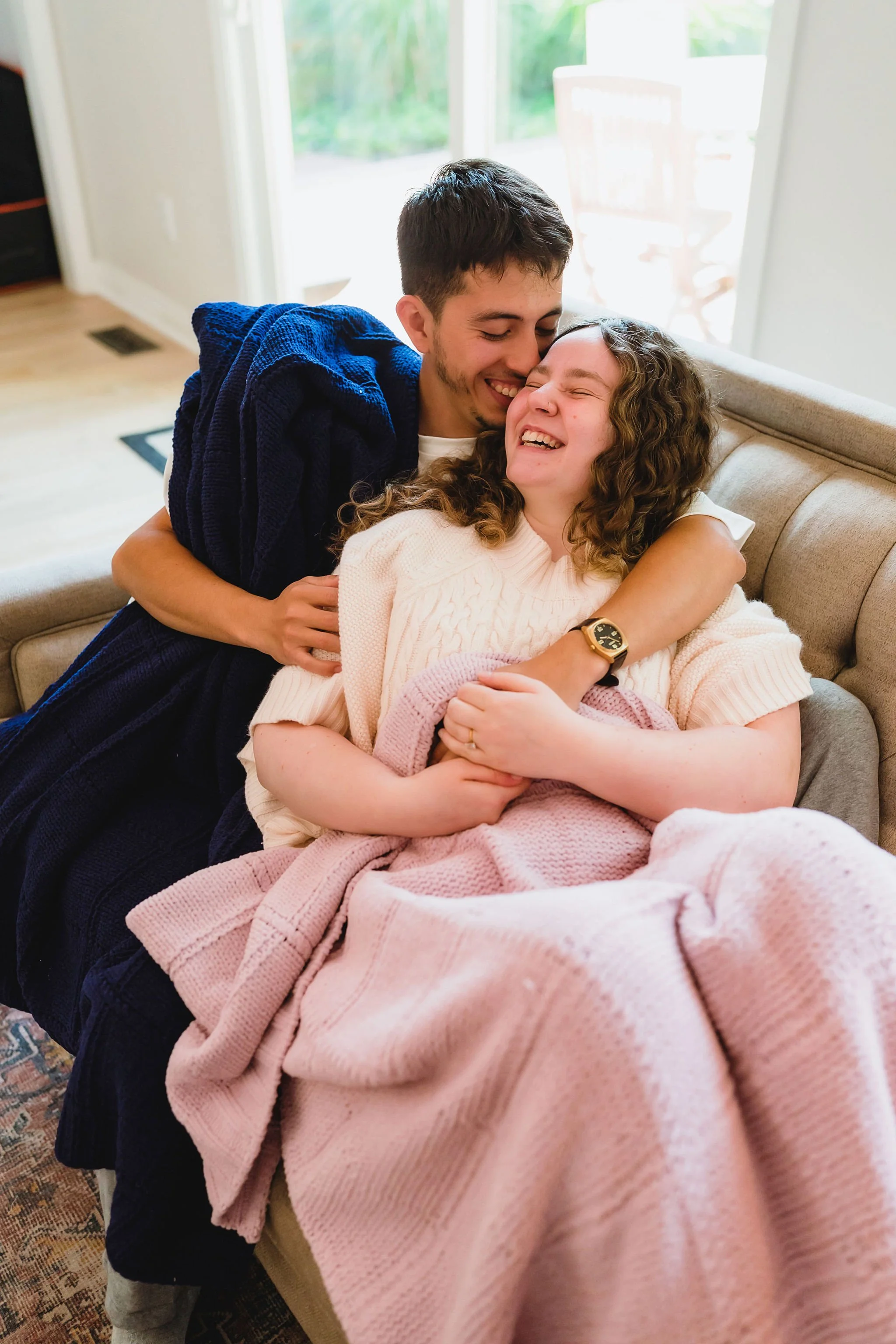 Indiana in-home lifestyle photography highlighting love, comfort, and luxury knit textiles