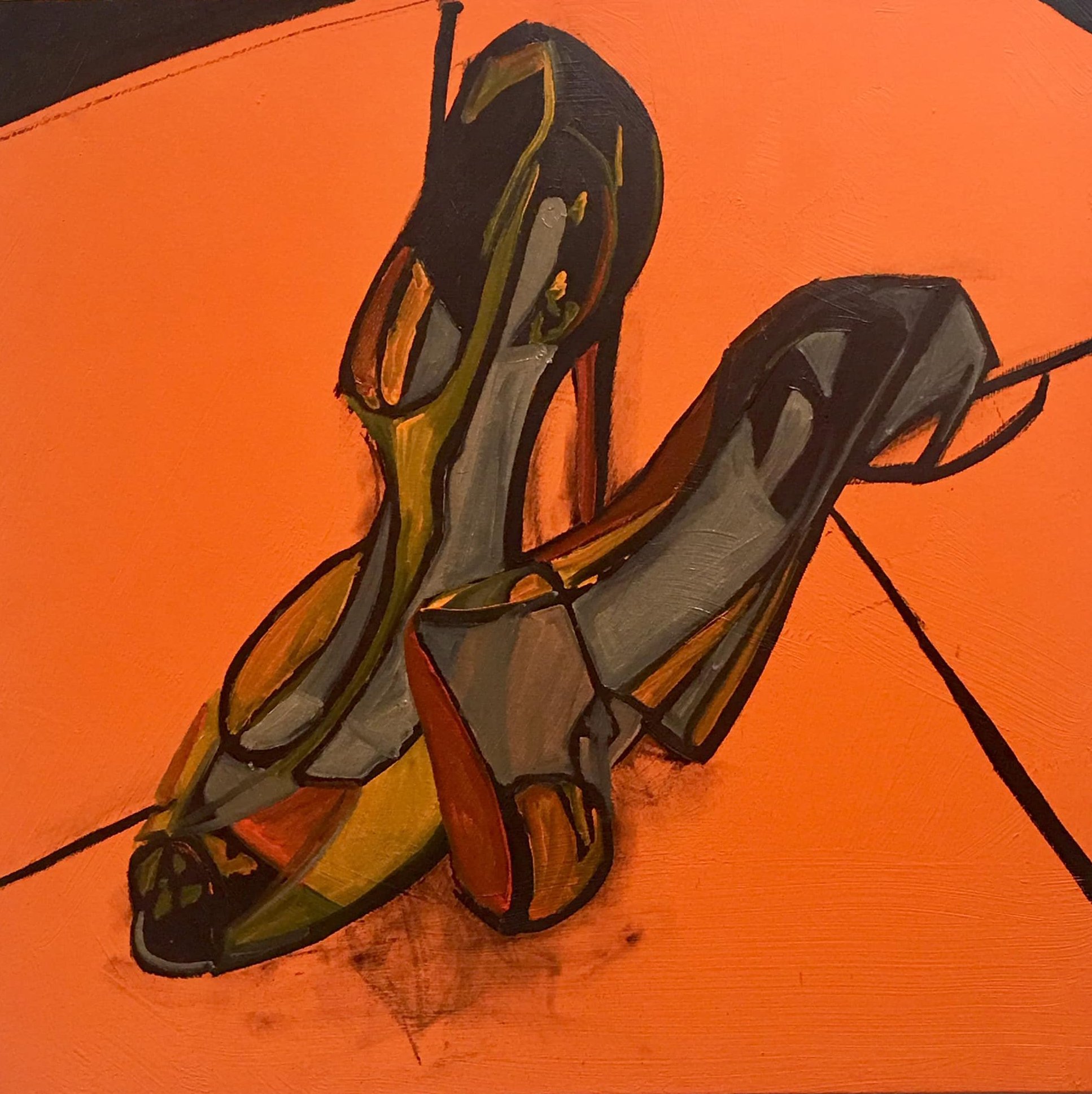 Phase One of CLF's wedding portrait commission. These shoes represent a gorgeous woman’s layer of generosity. She’s a philanthropist. They will be mostly covered with her wedding shoes, but always there. Next, layer two, her hobby and social life...