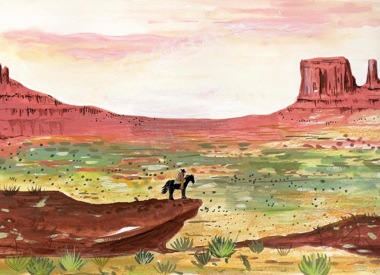 Its August! 🌞 This months calendar page was inspired by Monument Valley in Utah, with a crossover of Red Dead Redemption 2 cause I&rsquo;m a cowboy nerd. Also just finally made some prints of this that will be in my shop shortly 🌅