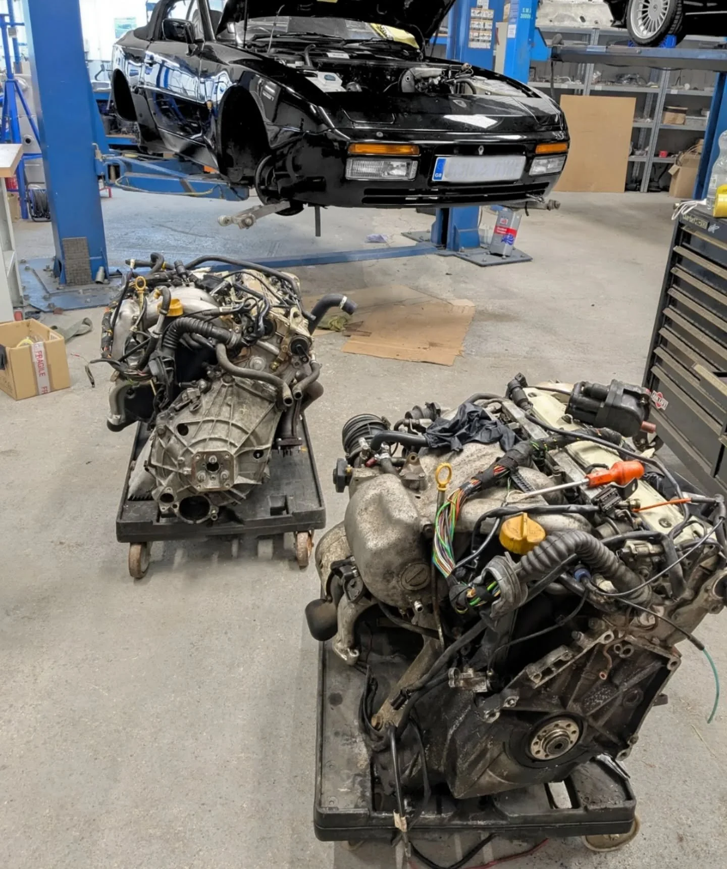 This 944 came into our custody as a non-runner with a snapped spark plug and many bits of debris in the bore.
Unfortunately, the engine had been turned over, which also resulted in severe bore score.

The original 73k mile engine has now been exchang