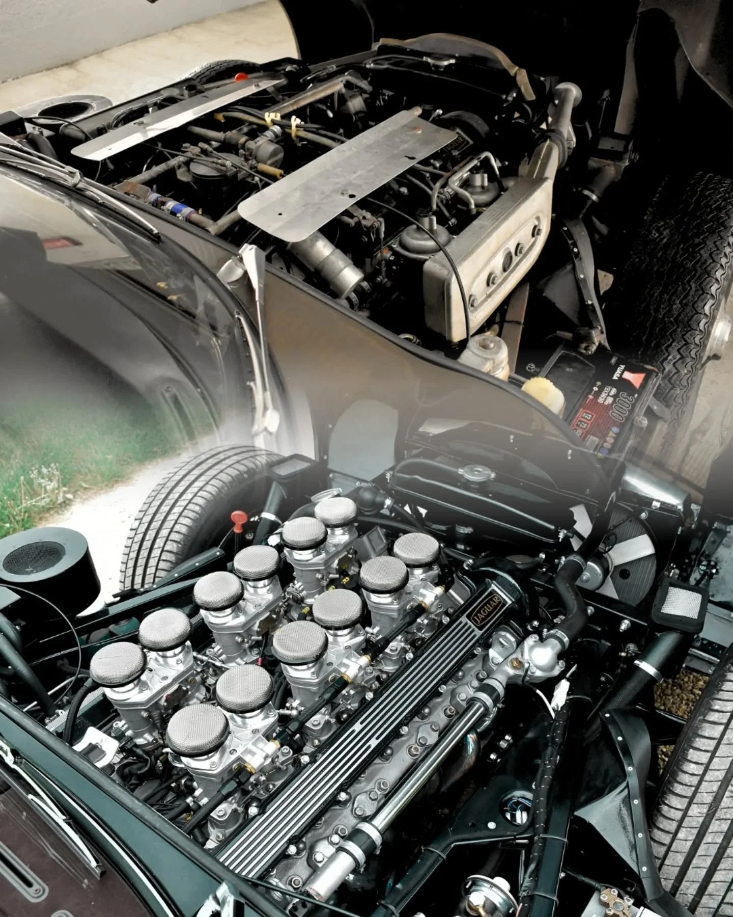 What a transformation this E-Type has undergone ⬇️
A project that started with our client requesting "let's make it green", evolved into this epic engine upgrade. 
From the Series 3 standard producing circa 265bhp 
To what you see below : 
