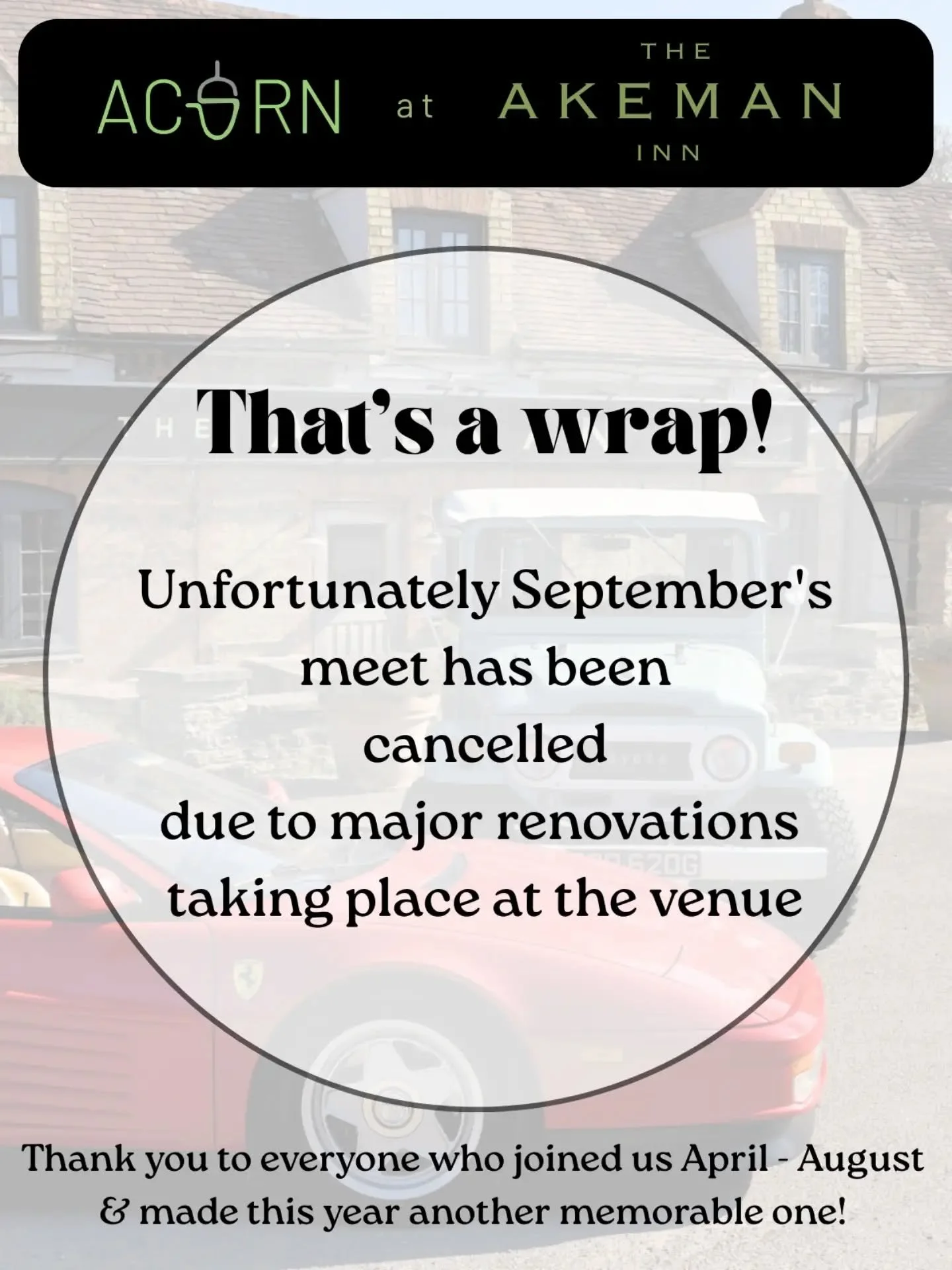 CANCELLED : Unfortunately September's breakfast meet will no longer be going ahead due to renovation works taking place at The Akeman Inn. That's a wrap for 2026!
We'd like to take this opportunity to thank, both, @akemaninn for hosting us 2 years ru