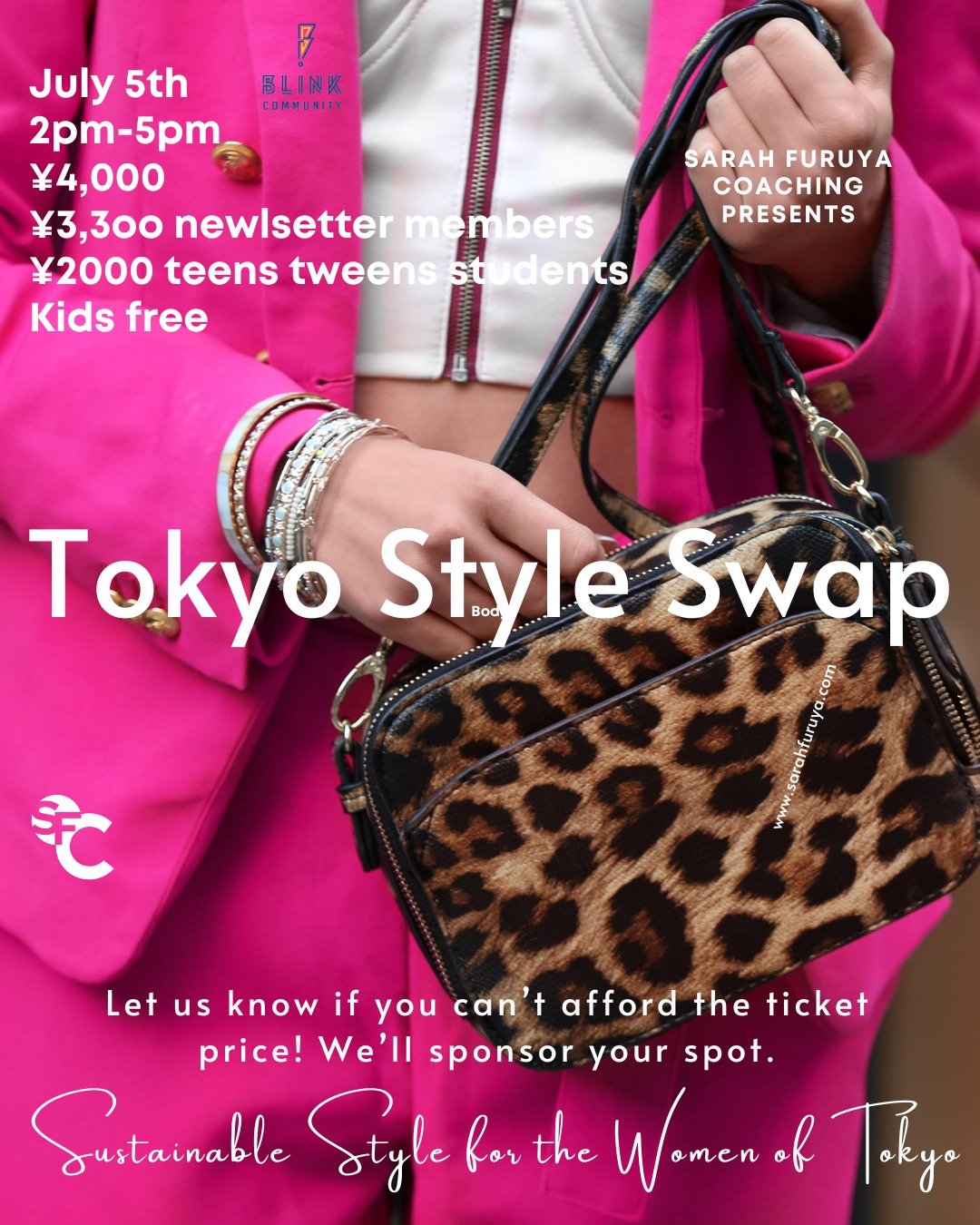 Still a couple of tickets left for next weekend's style swap! !!

Join us for a day of fashion, fun, and fresh energy on Saturday, July 5th at Blink Roppongi! Swap your pre-loved pieces, find new treasures, and connect with amazing women over style, 