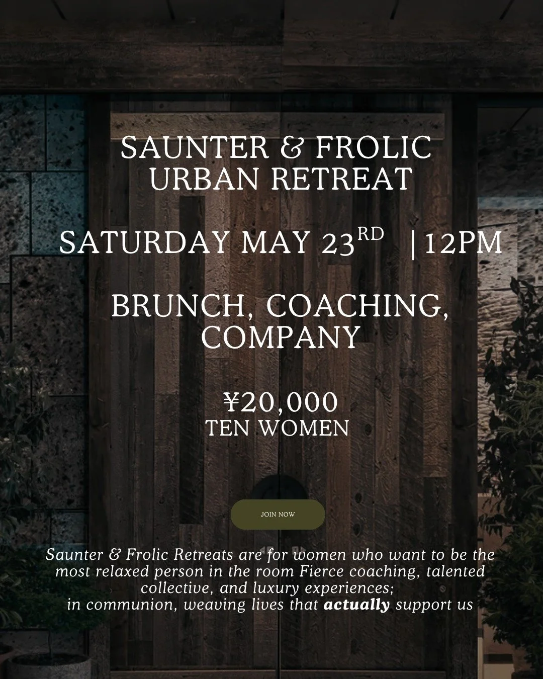 Join us for a Sacred Pause in the City  for the 2nd Saunter &amp; Frolic Urban Retreat on May 23rd from 12pm.

After the movement of spring, May offers a quiet invitation to slow down, reconnect, and return to yourself.

This is a thoughtfully curate