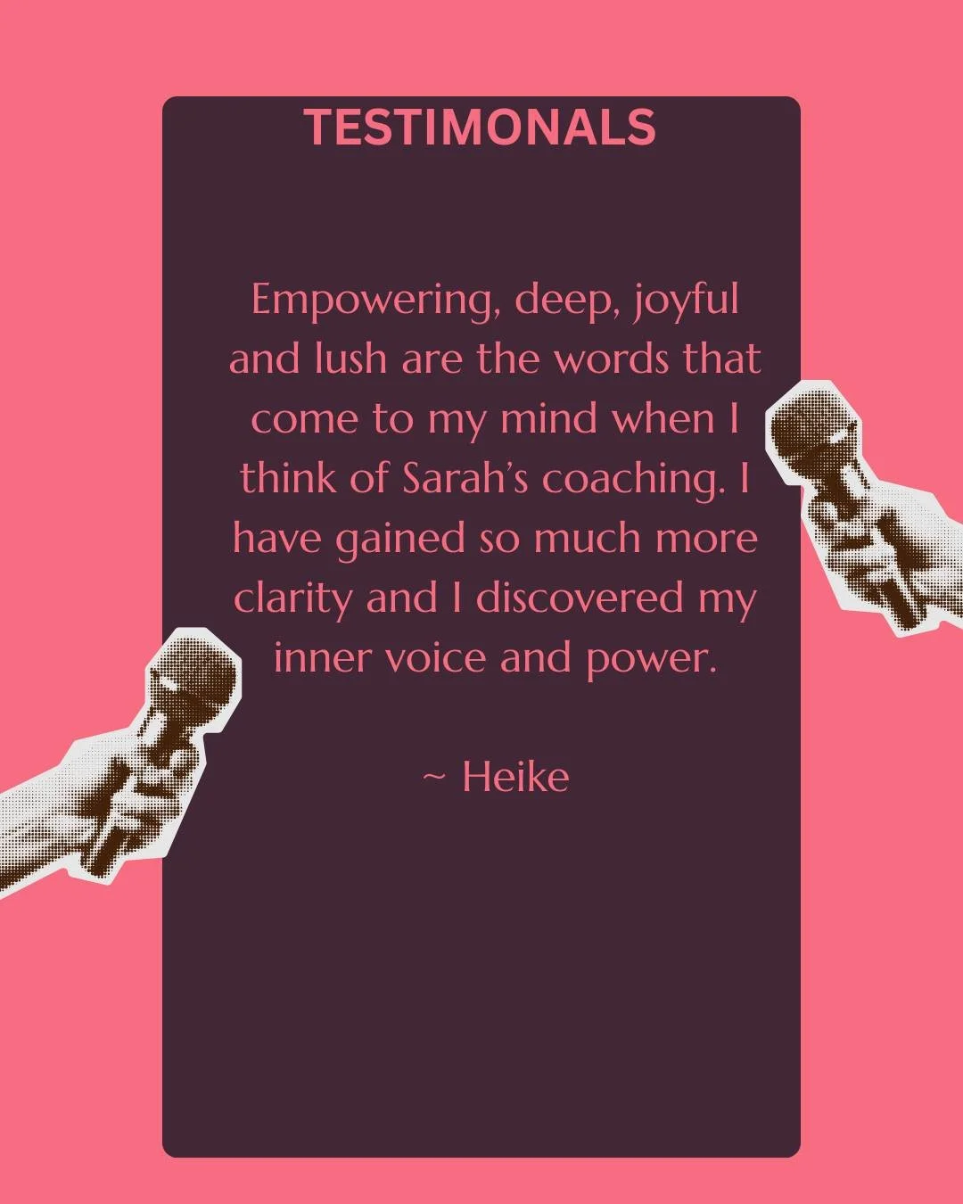 When clients share their experience, it helps me grow as a practitioner and helps others understand what this kind of support can really feel like.

"Empowering, deep, joyful and lush are the words that come to my mind when I think of Sarah&rsqu