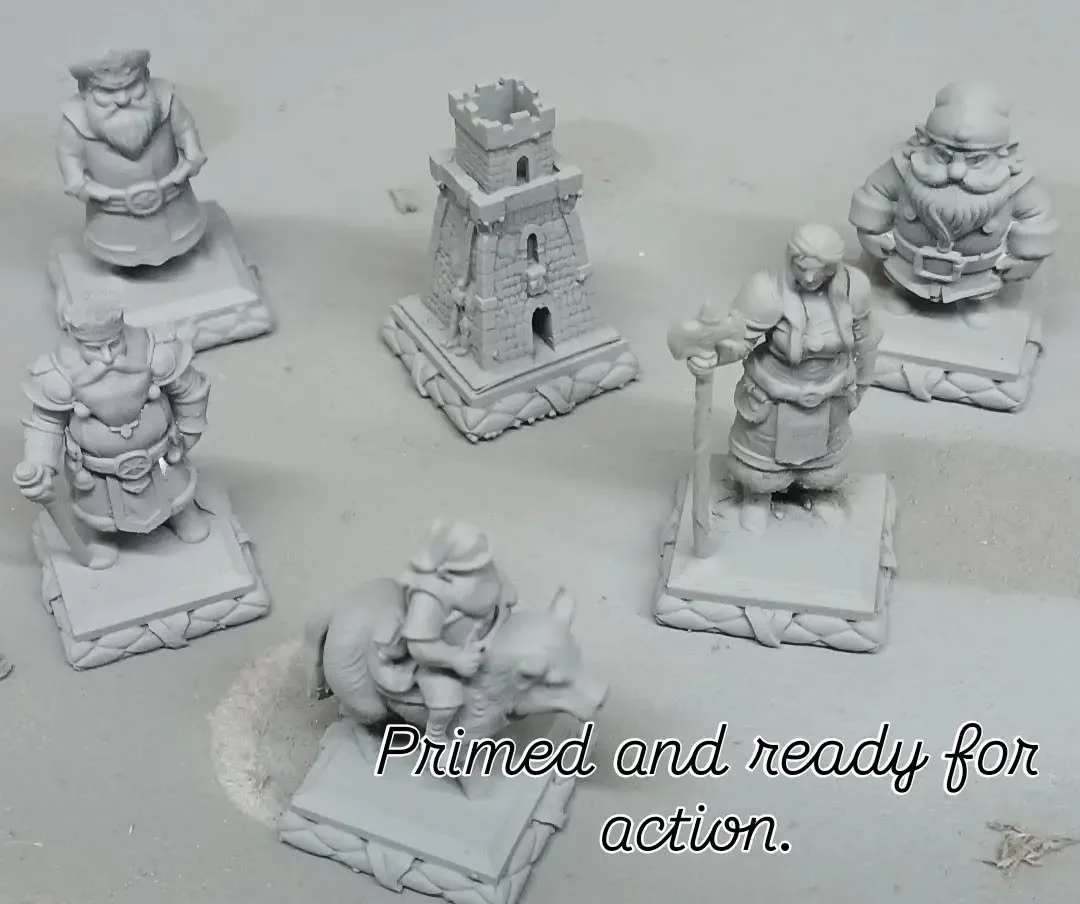 Fun with miniatures. 

I'm slowly working my way through printing the various chess sets available to me at the moment. I thought the scale of this dwarf set wouldn't show all their character but primed they look OK.

Super fun wee set. Looking forwa